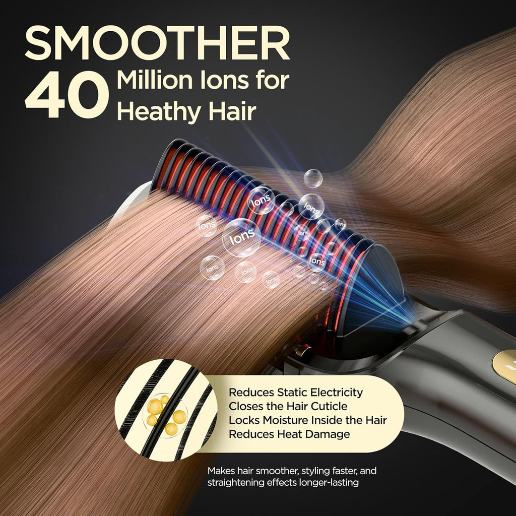 Cepillo Alisador QIGEEKU QK389 3 en 1: Plancha Cuidado Esencial Iones Negativos Temperatura Ajustable Anti-Frizz