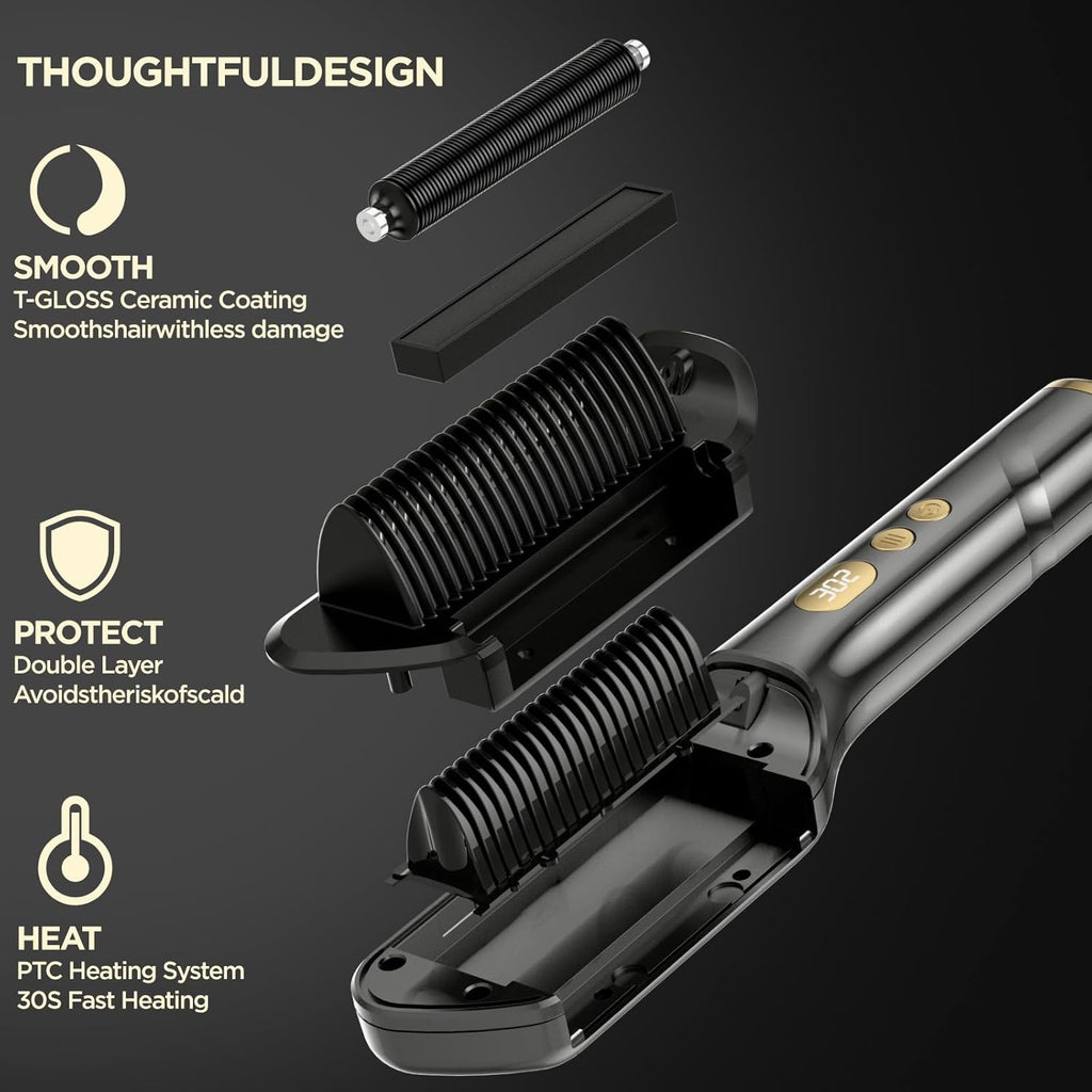 Cepillo Alisador QIGEEKU QK389 3 en 1: Plancha Cuidado Esencial Iones Negativos Temperatura Ajustable Anti-Frizz