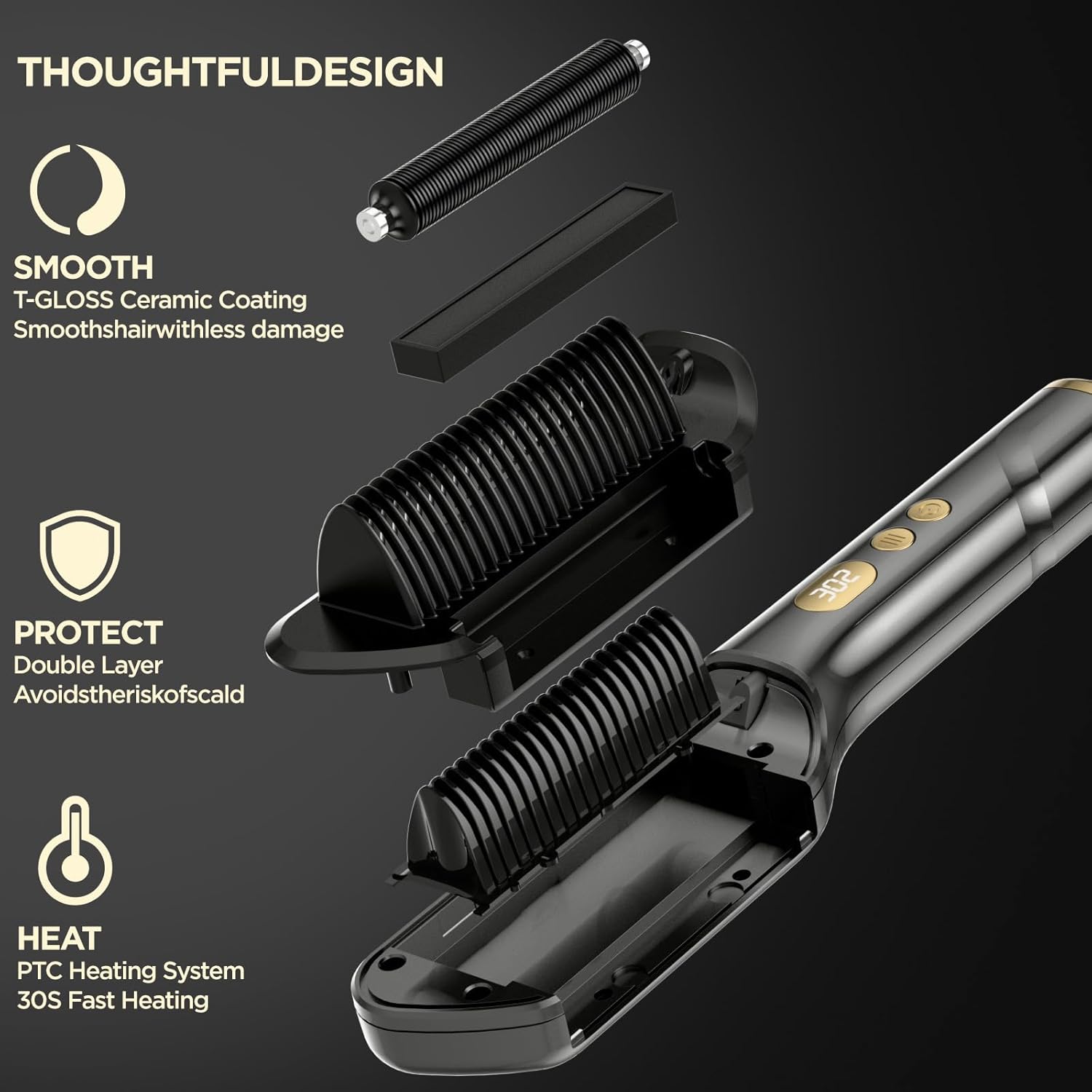 Cepillo Alisador QIGEEKU QK389 3 en 1: Plancha Cuidado Esencial Iones Negativos Temperatura Ajustable Anti-Frizz